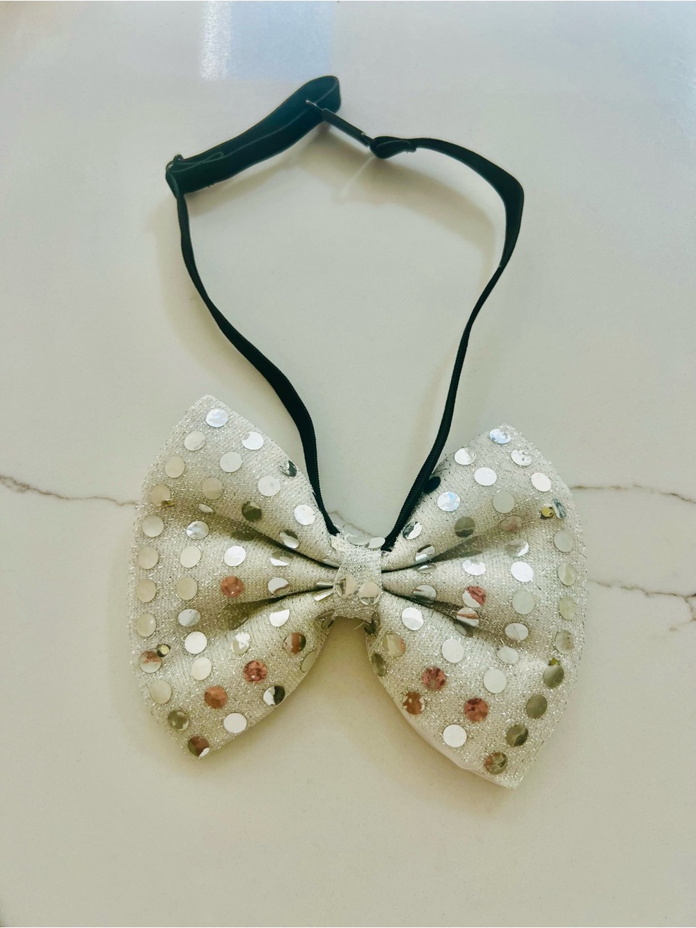 Sparkling Silver Sequin Bow Tie for Kids with Adjustable Strap